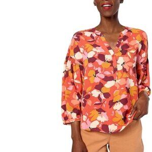 NYDJ Orange Floral Blouse Medium Womens Paulina Peasant Top NWOT